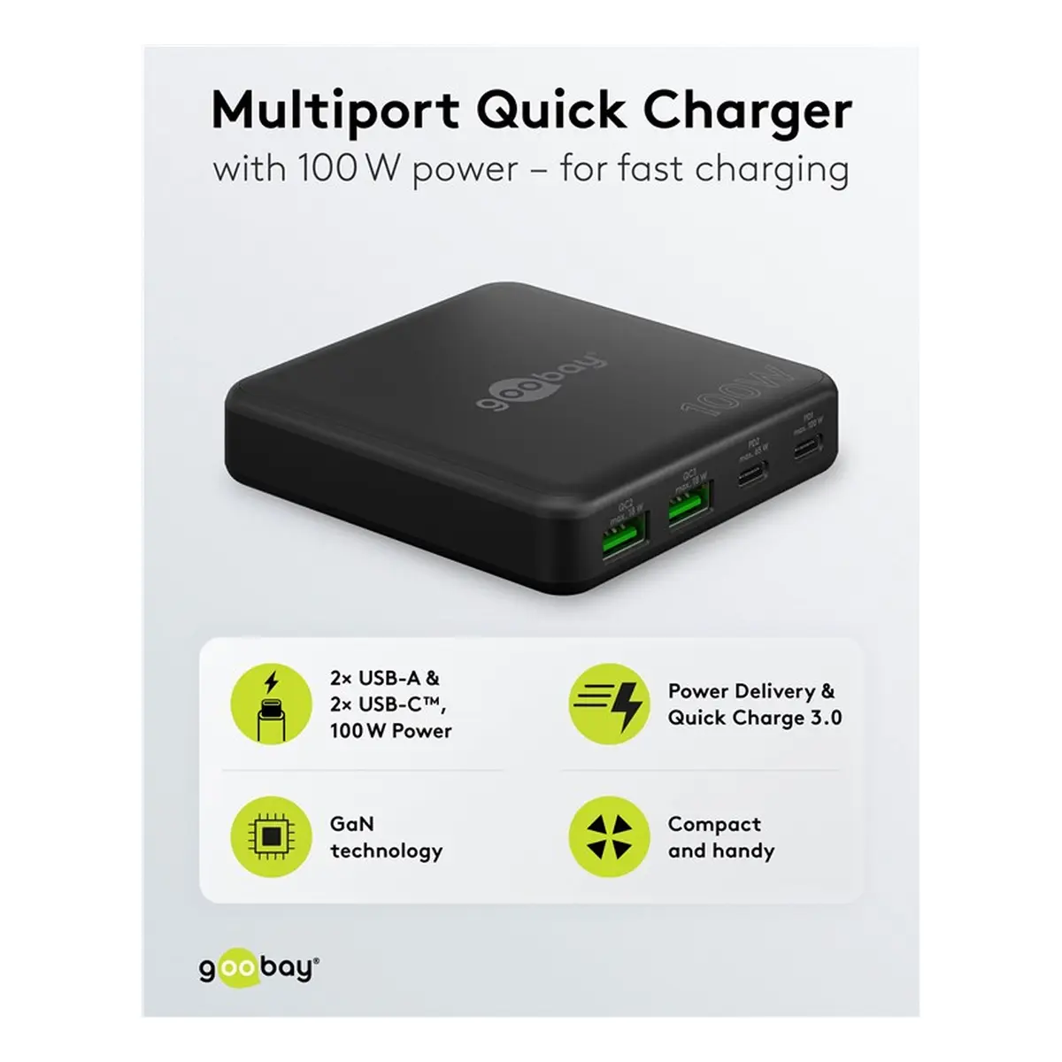 Goobay USB-C™ PD GaN Multiport-Tischladegerät (100 W) schwarz