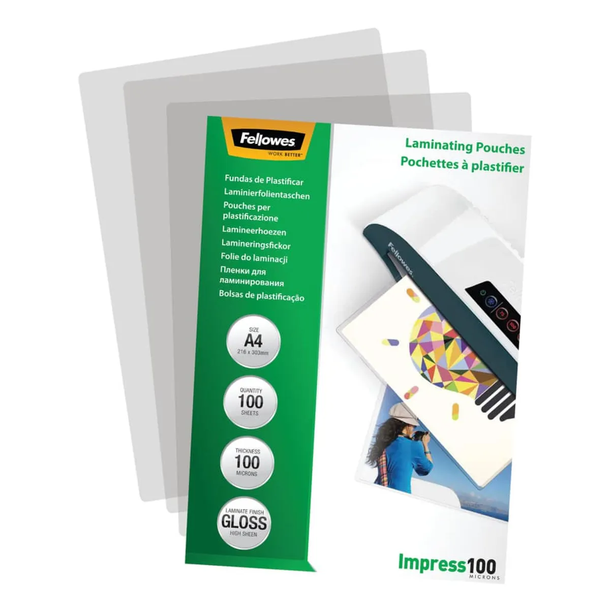 Fellowes Laminierfolien Impress 100 Mikron,glänzend,A4,100 Stück