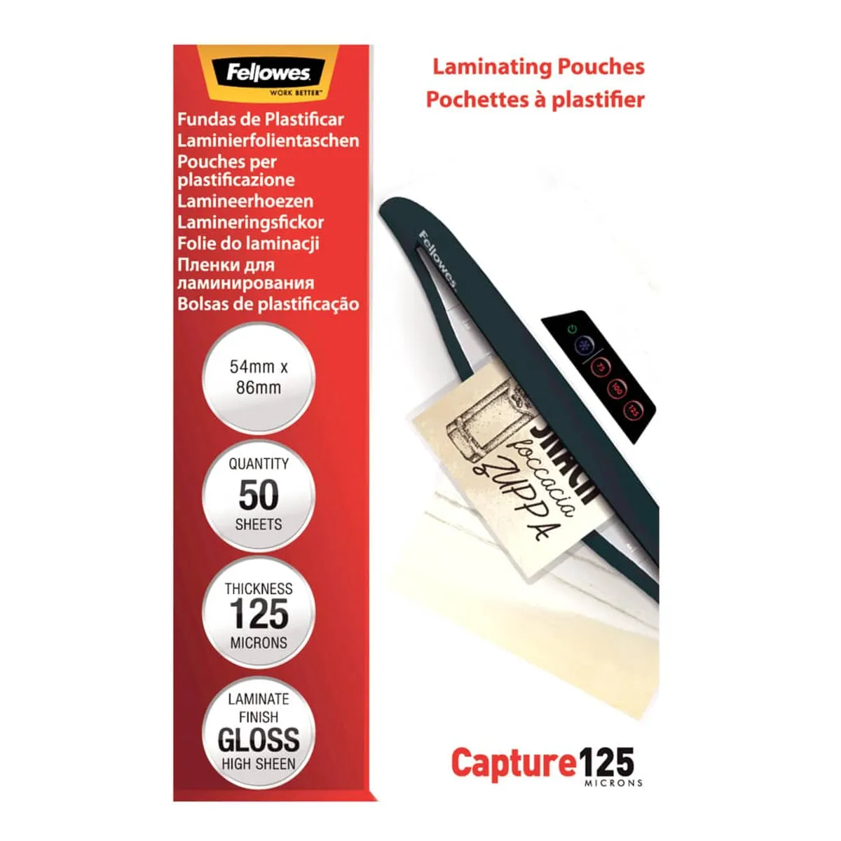 Fellowes Laminierfolie Capture - 86 x 54 mm, glänzend, 125 mym, 50 Stück