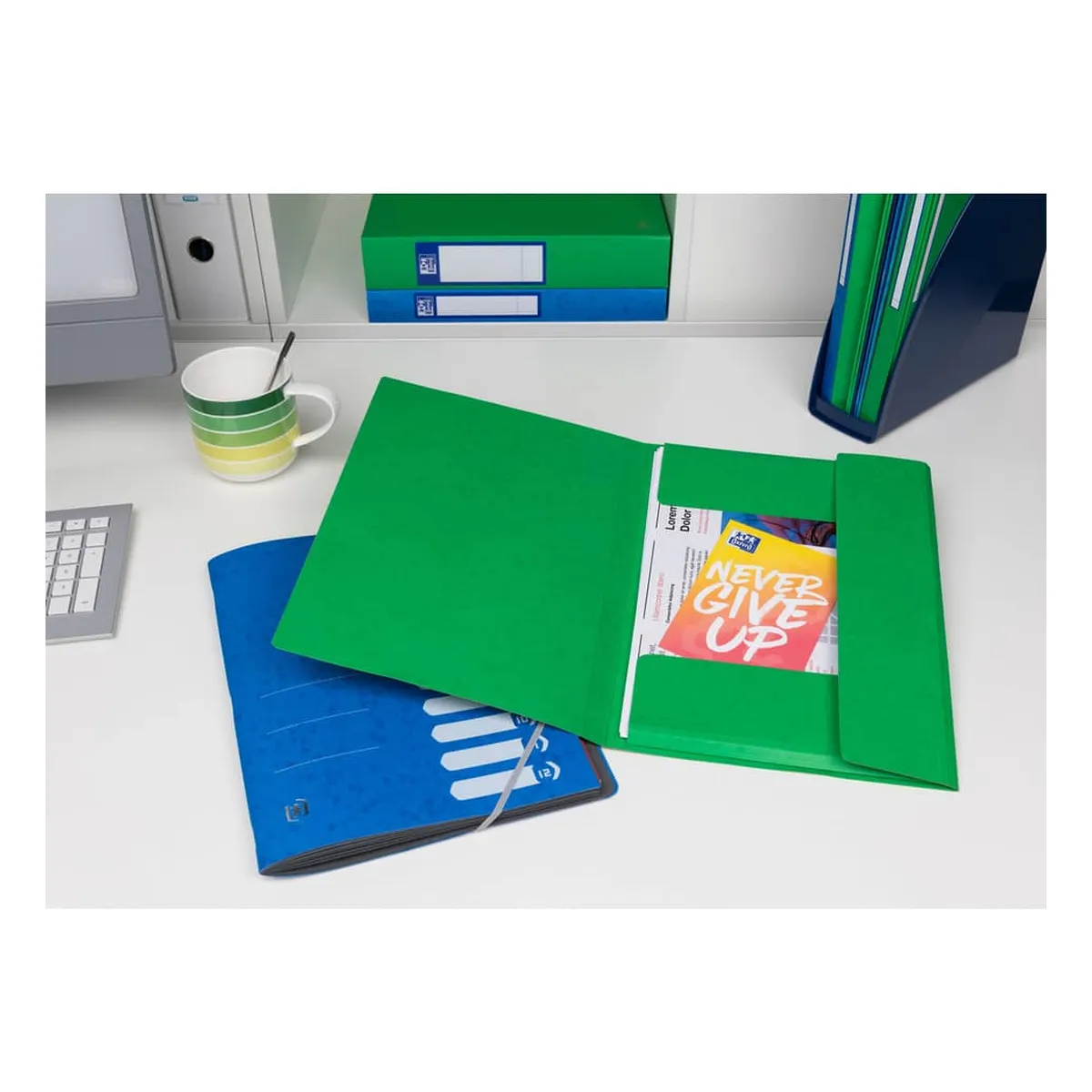 OXFORD Eckspannmappe TOP FILE+ - A4, 390 g/qm, Karton, Gummizug, grün