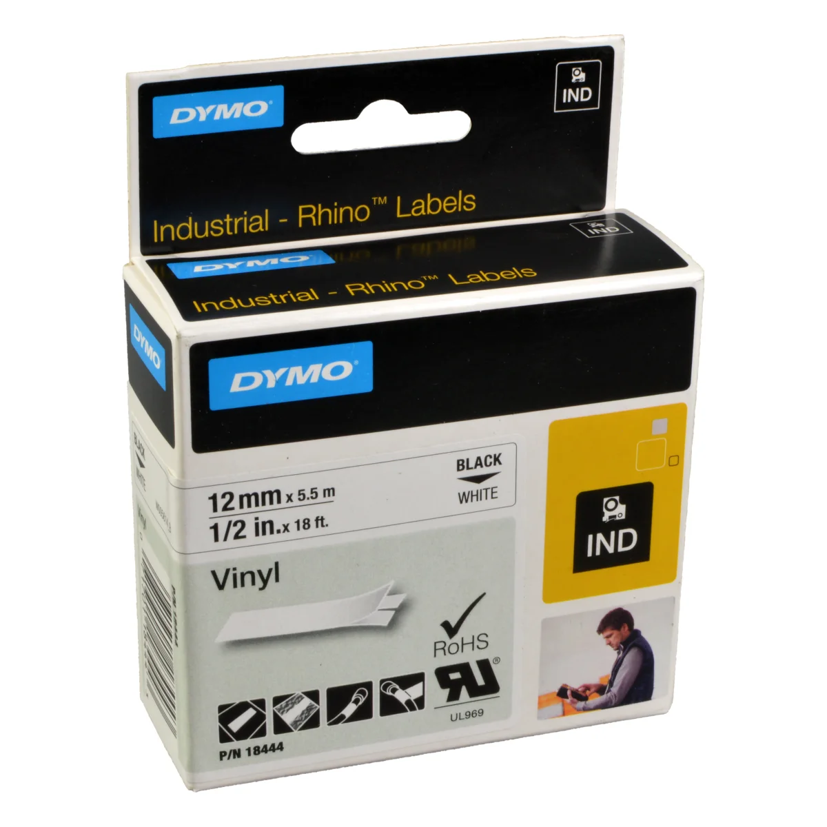 Dymo Label Band IND 18444 (S0718600) schwarz auf weiß 12mm x 5,5m Vinyl