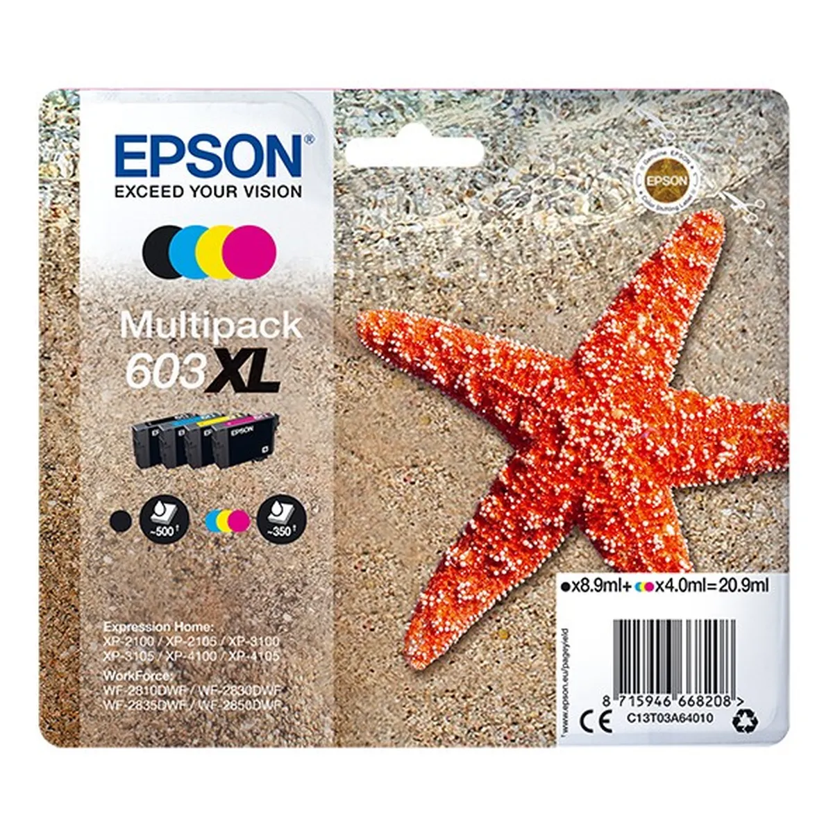 Druckerpatronen MultiPack Epson 603XL schwarz cyan magenta gelb 20,9 ml (C13T03A64010)