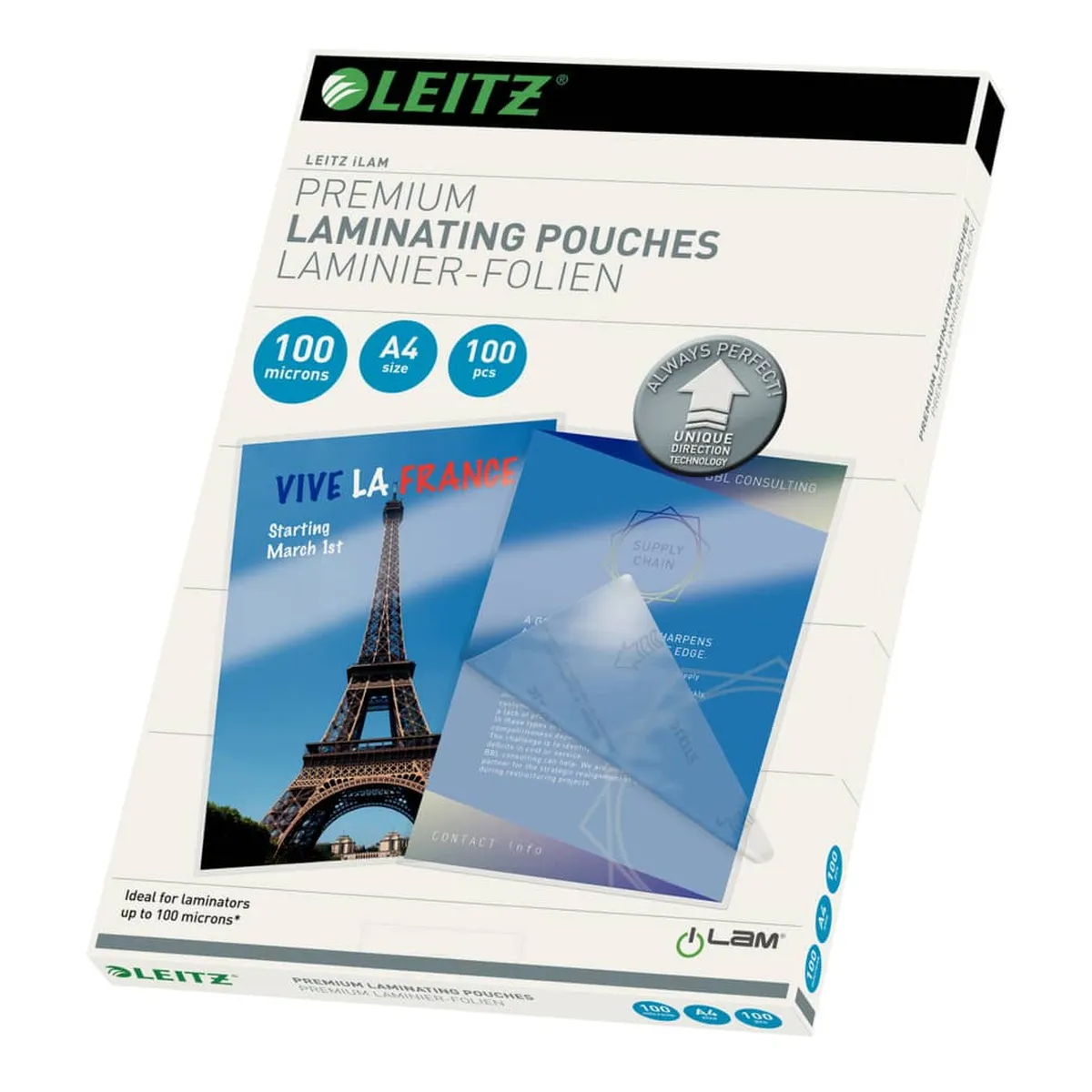 Leitz Laminierfolie UDT - A4, glänzend, 100 mym, 100 Stück