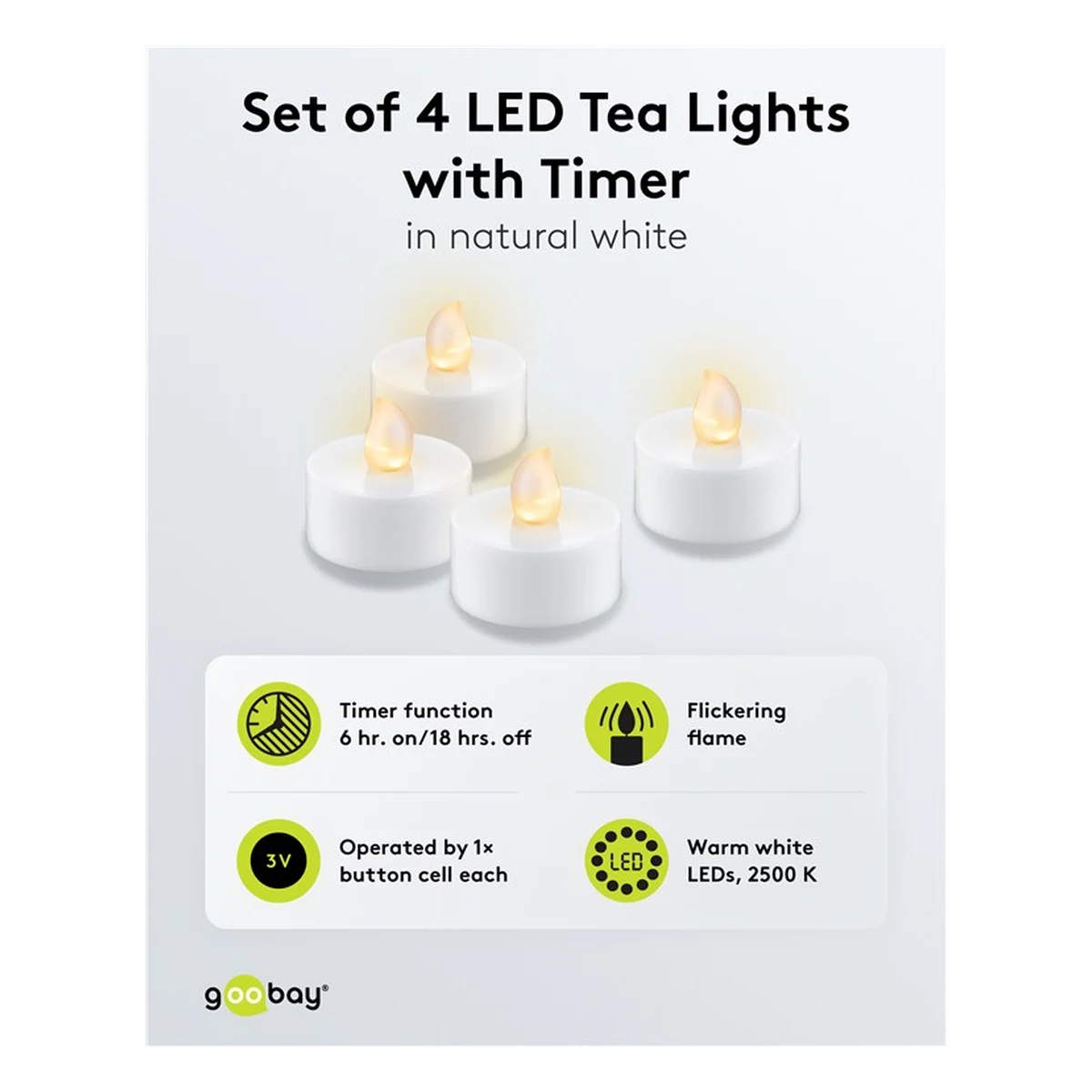 Goobay 4er-Set LED-Teelichter mit Timer, weiß