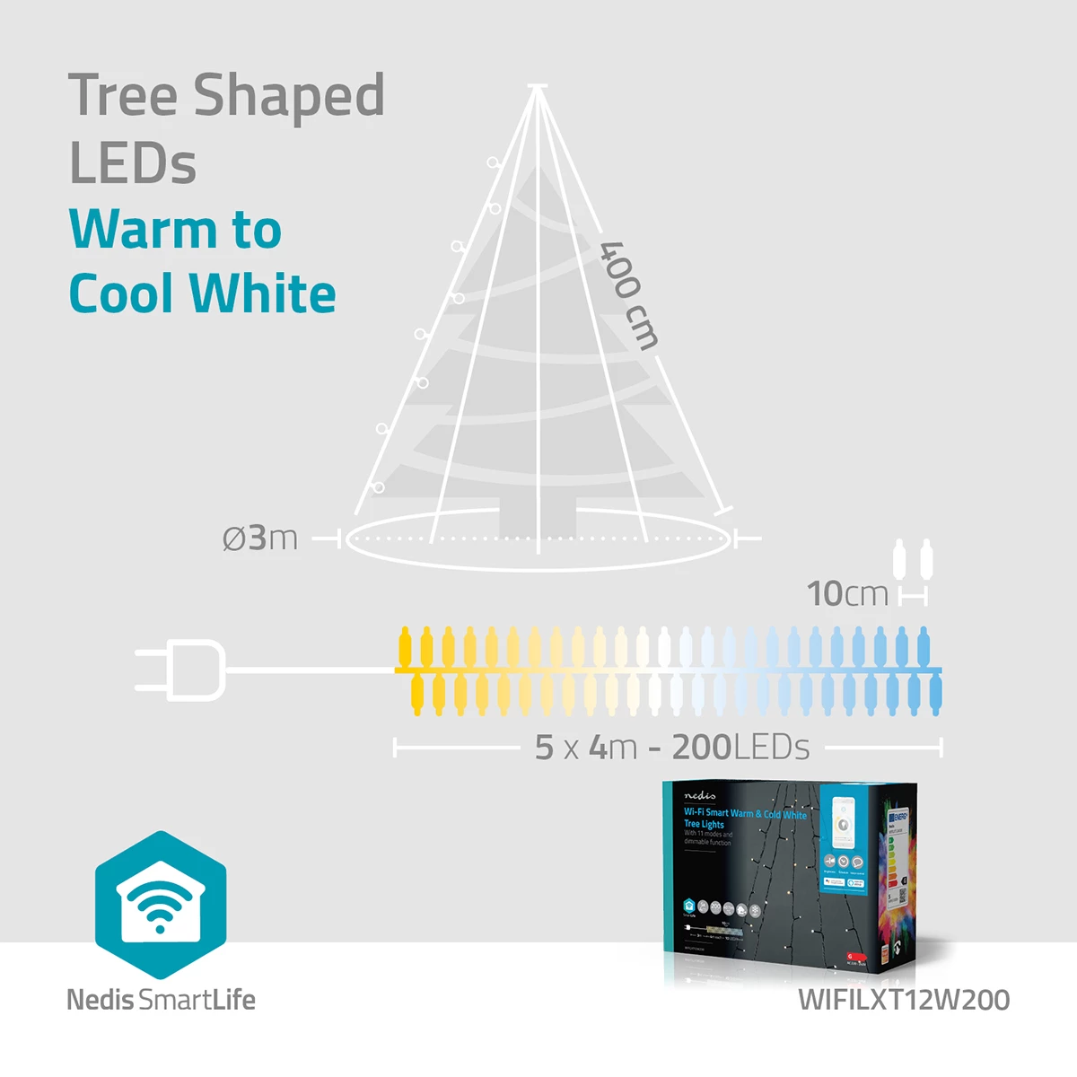 Nedis Smarte LED Tannenbaum-Lichterkette, 200 LEDs Nedis Smarte LED Tannenbaum-Lichterkette, 200 LEDs