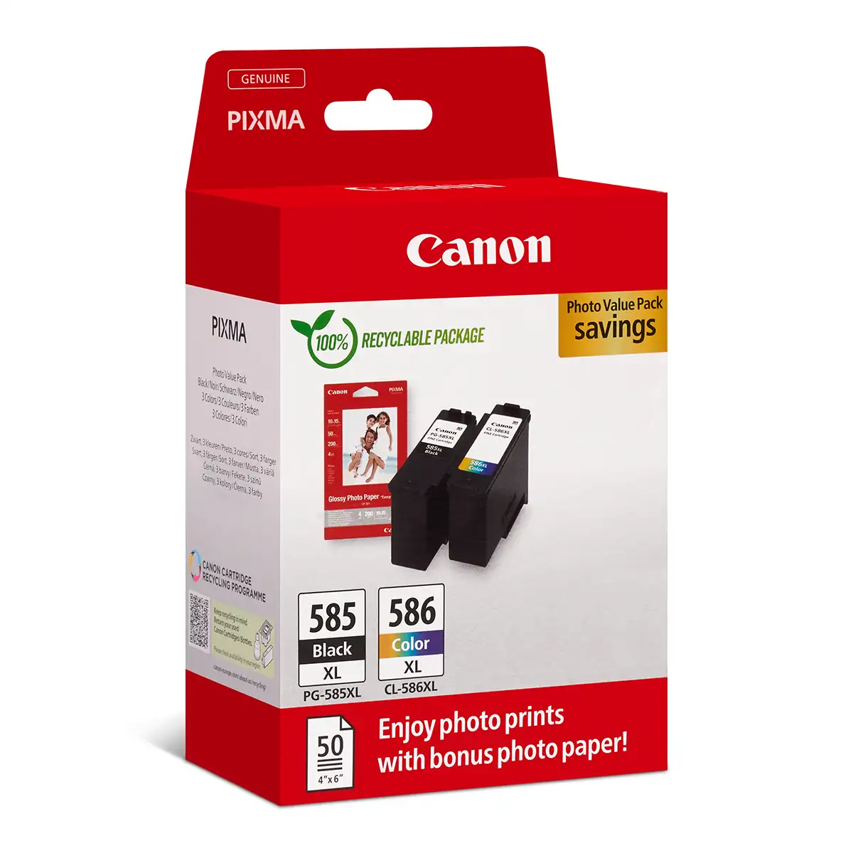 Druckerpatronen MultiPack Canon PG-585/CL-586 schwarz + farbig + Fotopapier GP-501 360 Seiten