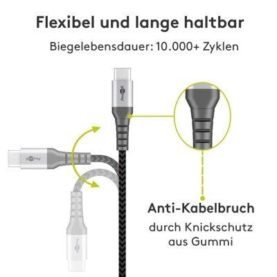 USB-C™ auf USB-A Textilkabel mit Metallsteckern (space grau/silber) 0,5 m