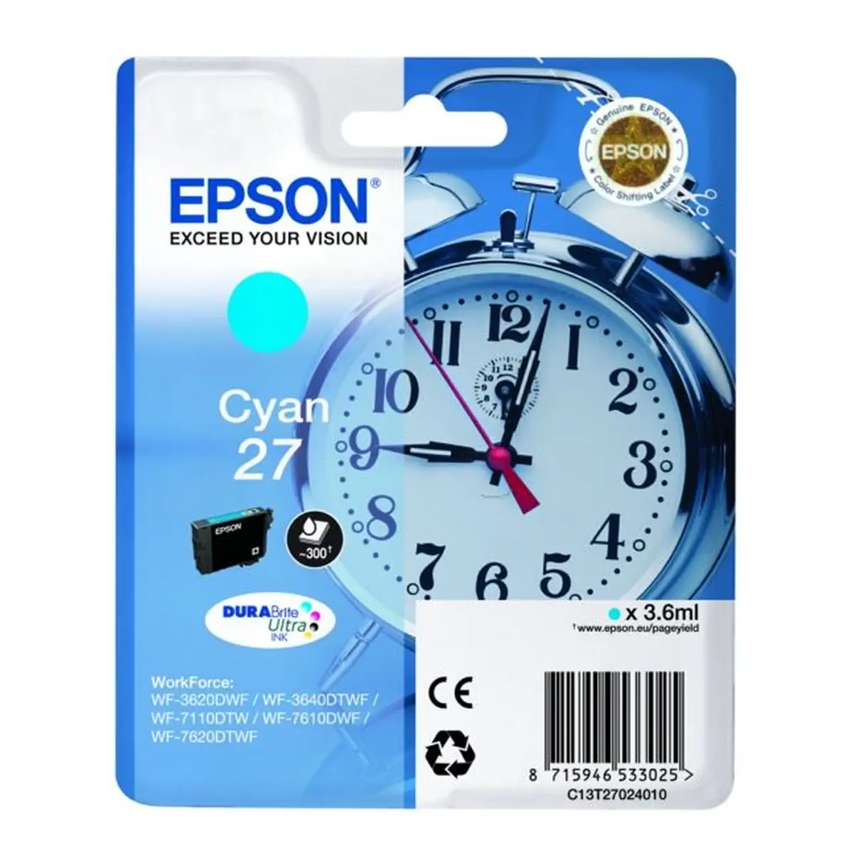 Druckerpatrone Epson 27 cyan 3,6 ml | 300 Seiten (C13T27024010)