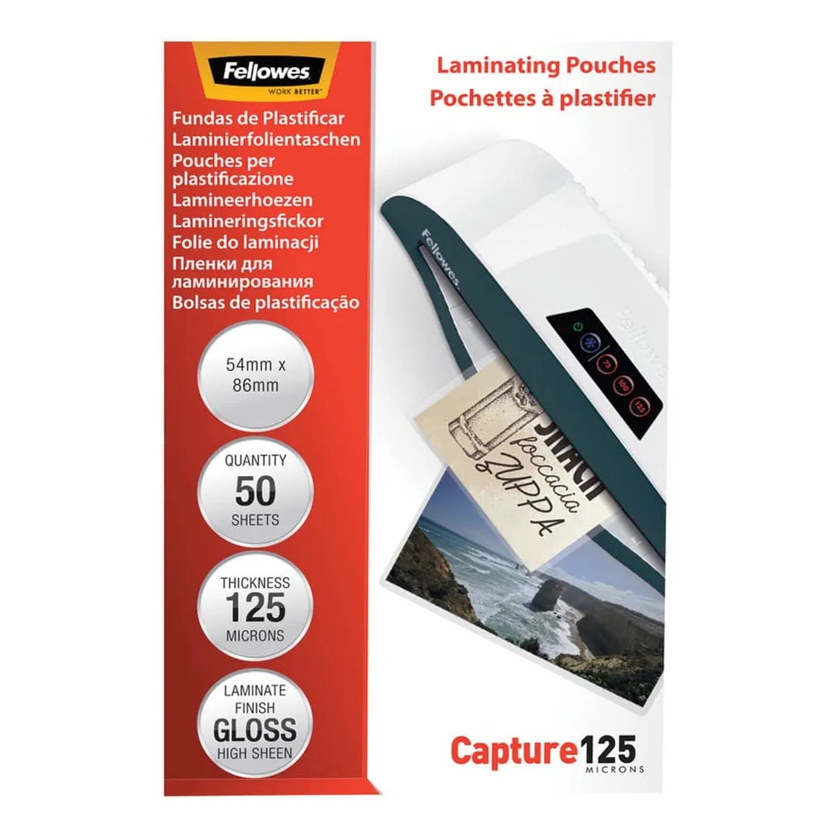 Fellowes Laminierfolie Capture - 86 x 54 mm, glänzend, 125 mym, 50 Stück