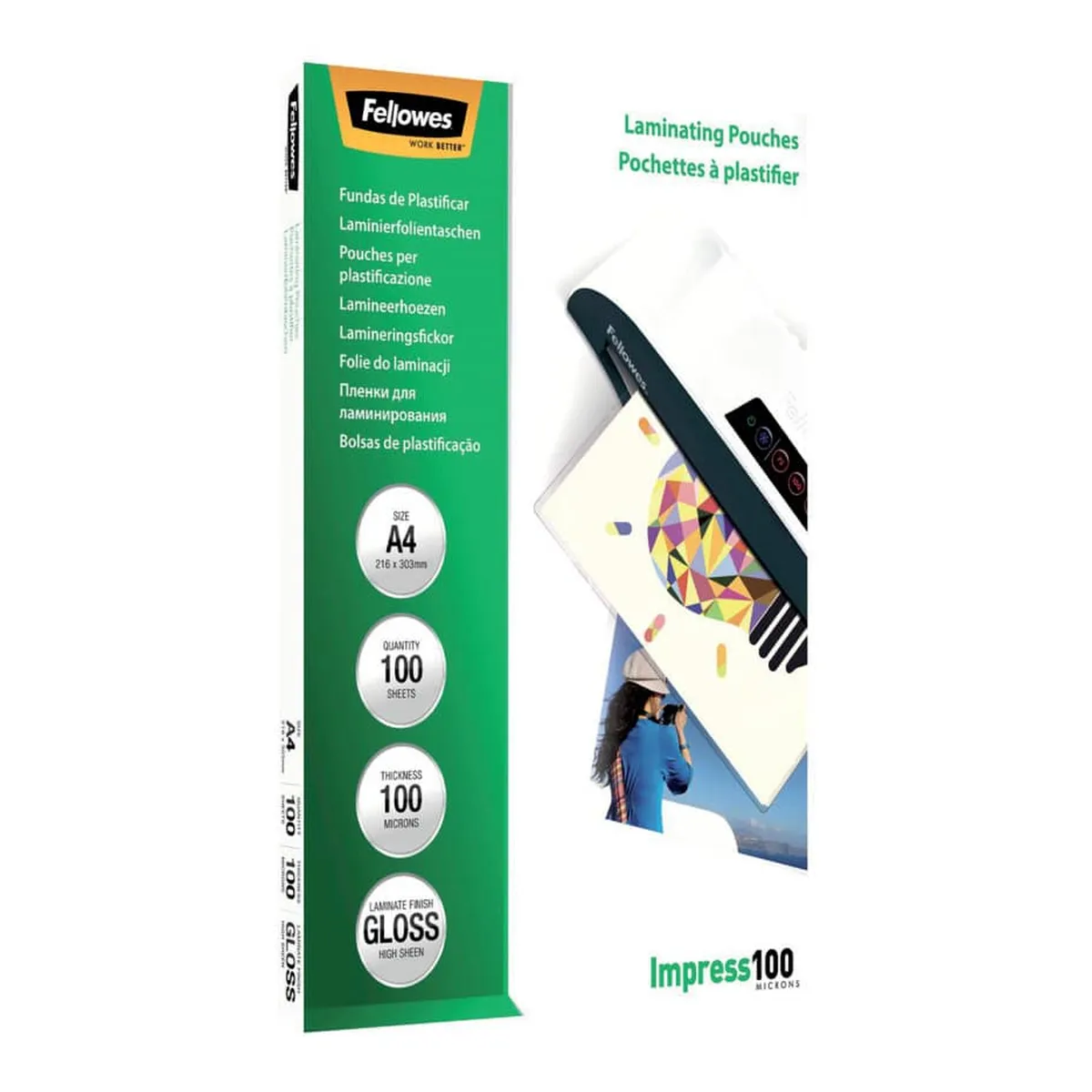 Fellowes Laminierfolien Impress 100 Mikron,glänzend,A4,100 Stück