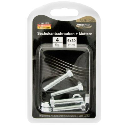 Masterproof Sechskantschrauben + Muttern 6x30mm 4 Stück