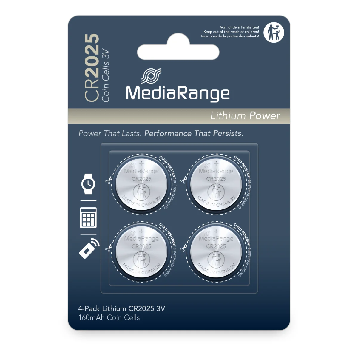 MediaRange Knopfzellen Lithium CR2025|3V 4er Pack