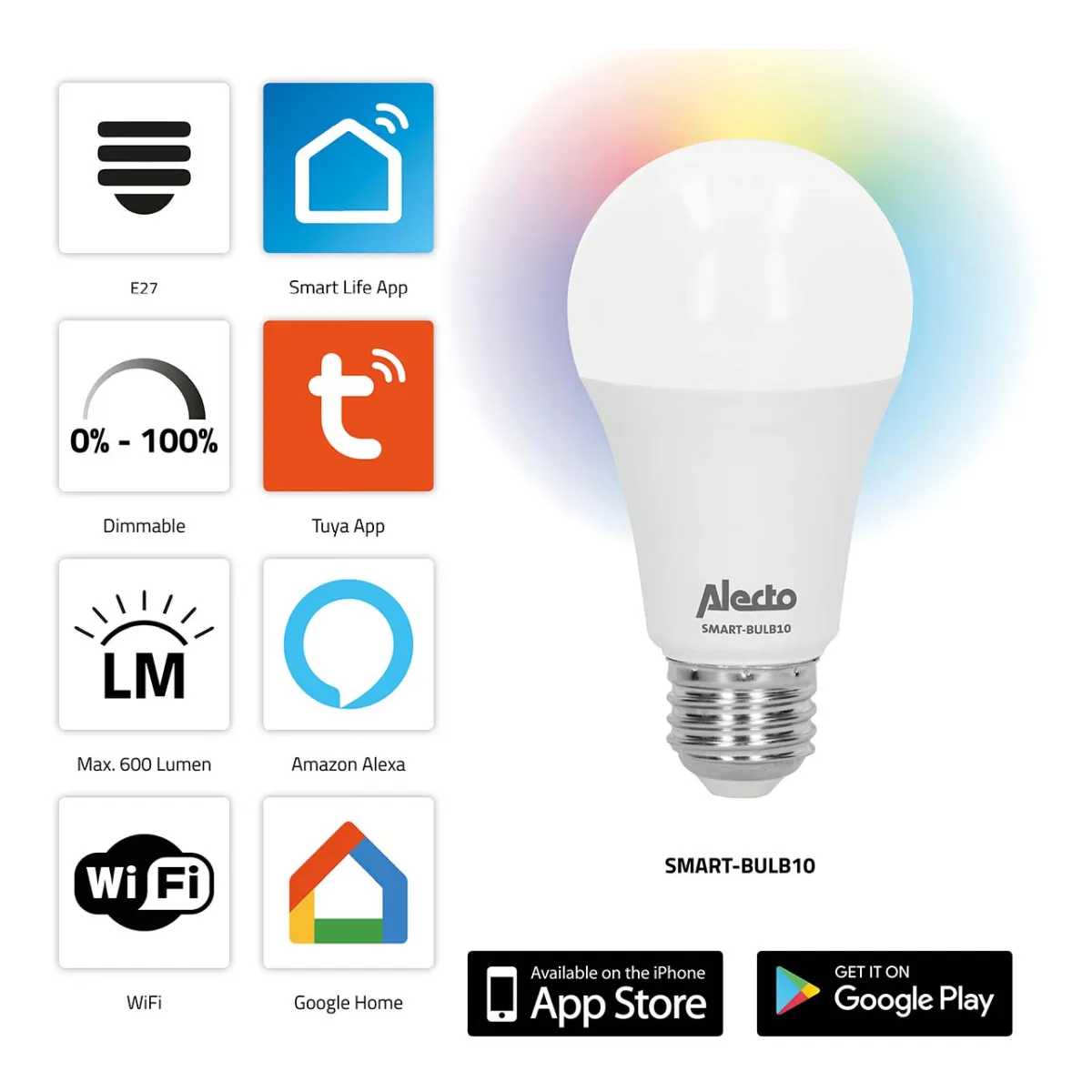 Alecto SMART-BULB10 Smarte LED-Farblampe mit Wi-Fi