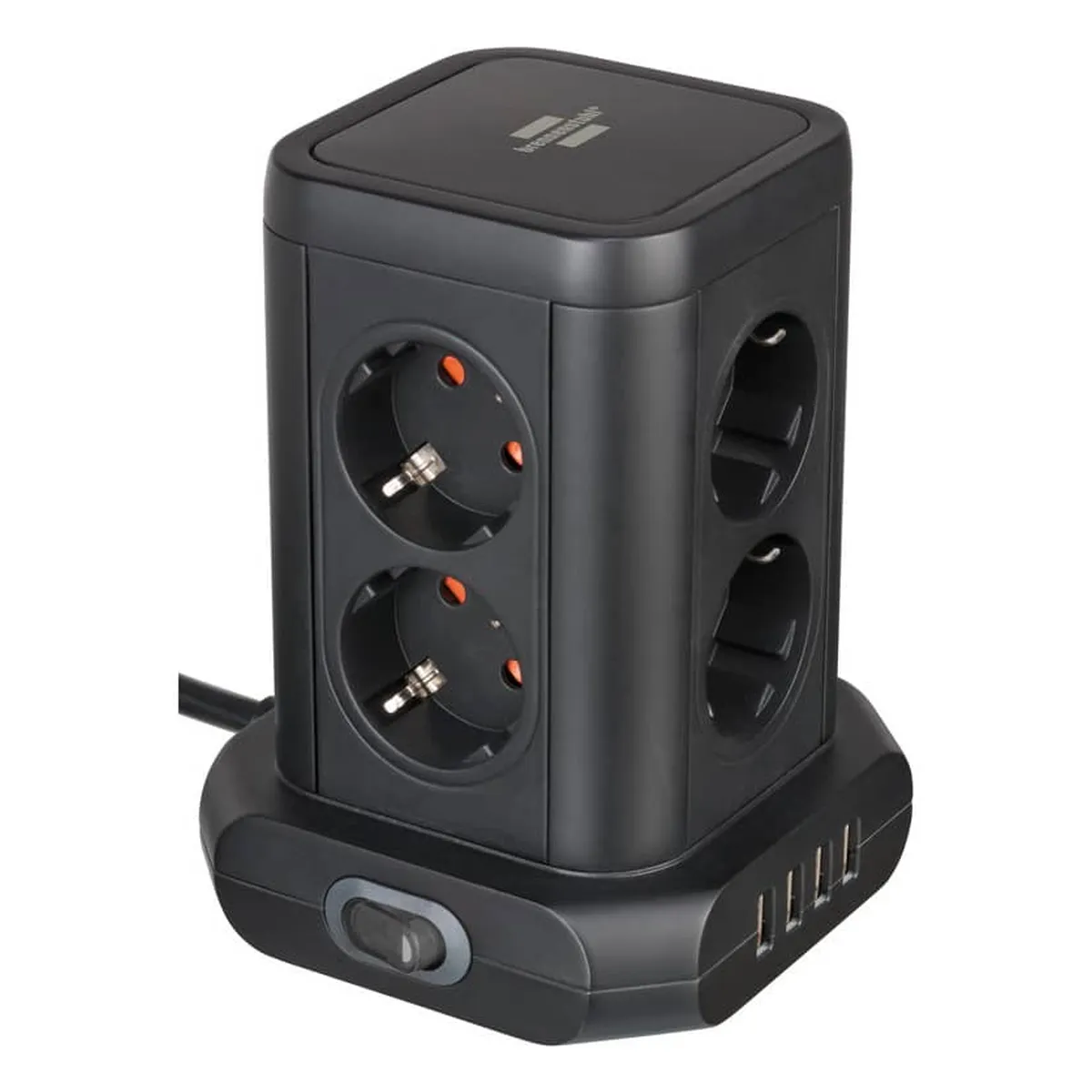 brennenstuhl® Steckdosenturm - 8-fach + 4x USB, 2m, schwarz, mit Schalter