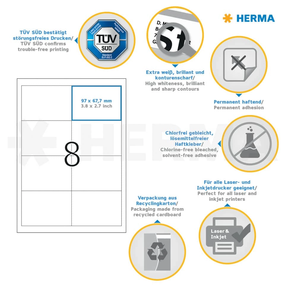 HERMA Etiketten Premium - 96,5 x 67,7 mm, weiß, matt, 1600 Stück