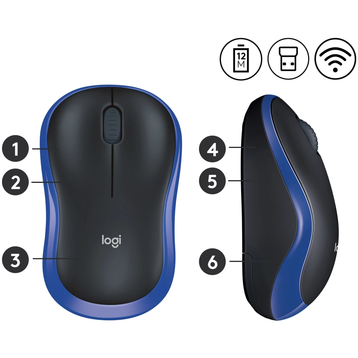 Logitech kabellose Maus M185 blau 2.4 GHz