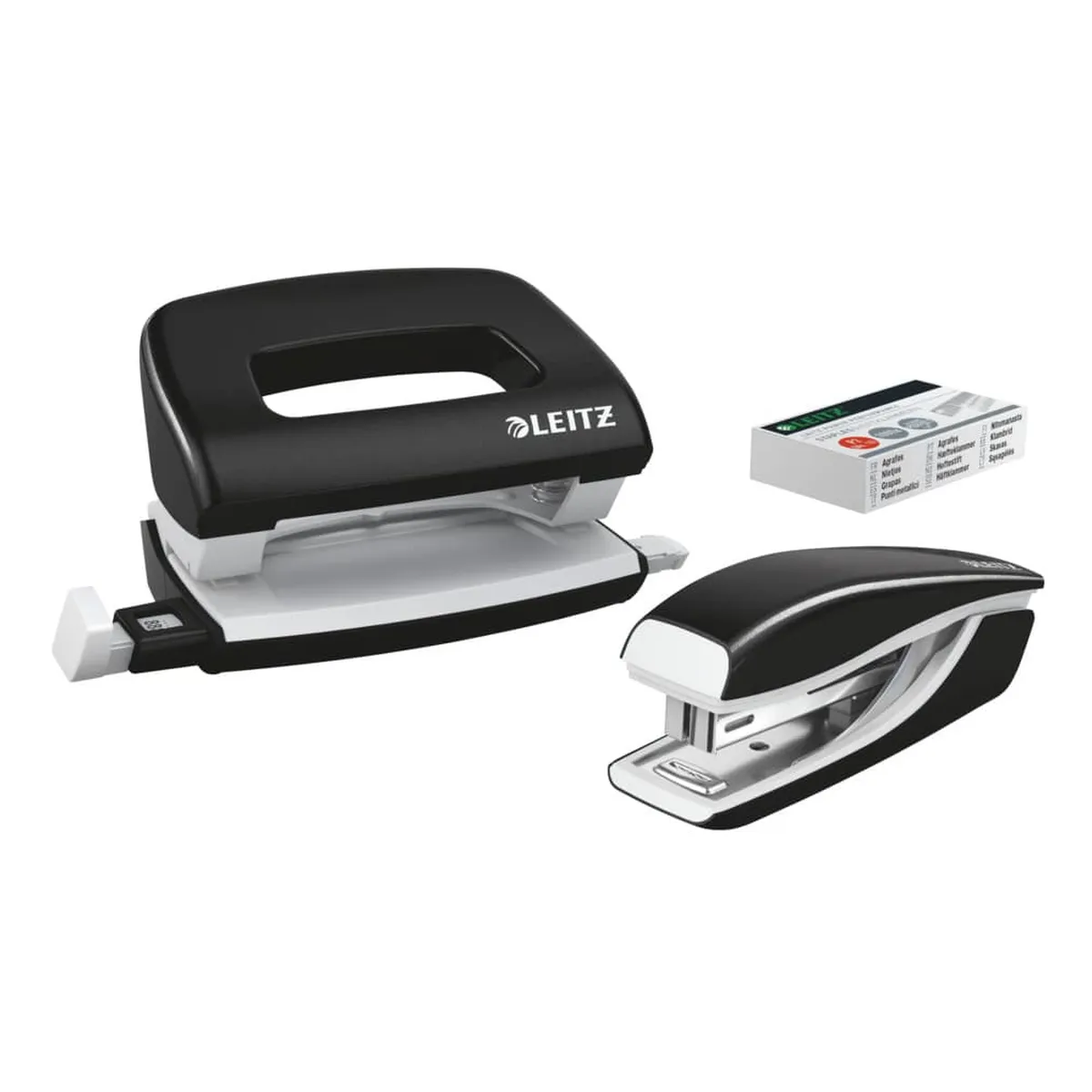 Leitz Set Mini Locher Heftgerät NeXXt WOW - schwarz metallic