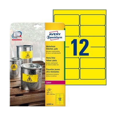 L6107-20 Folienetiketten - 99,1 x 42,3 mm, gelb, 240 Etiketten, ablösbar, wetterfest