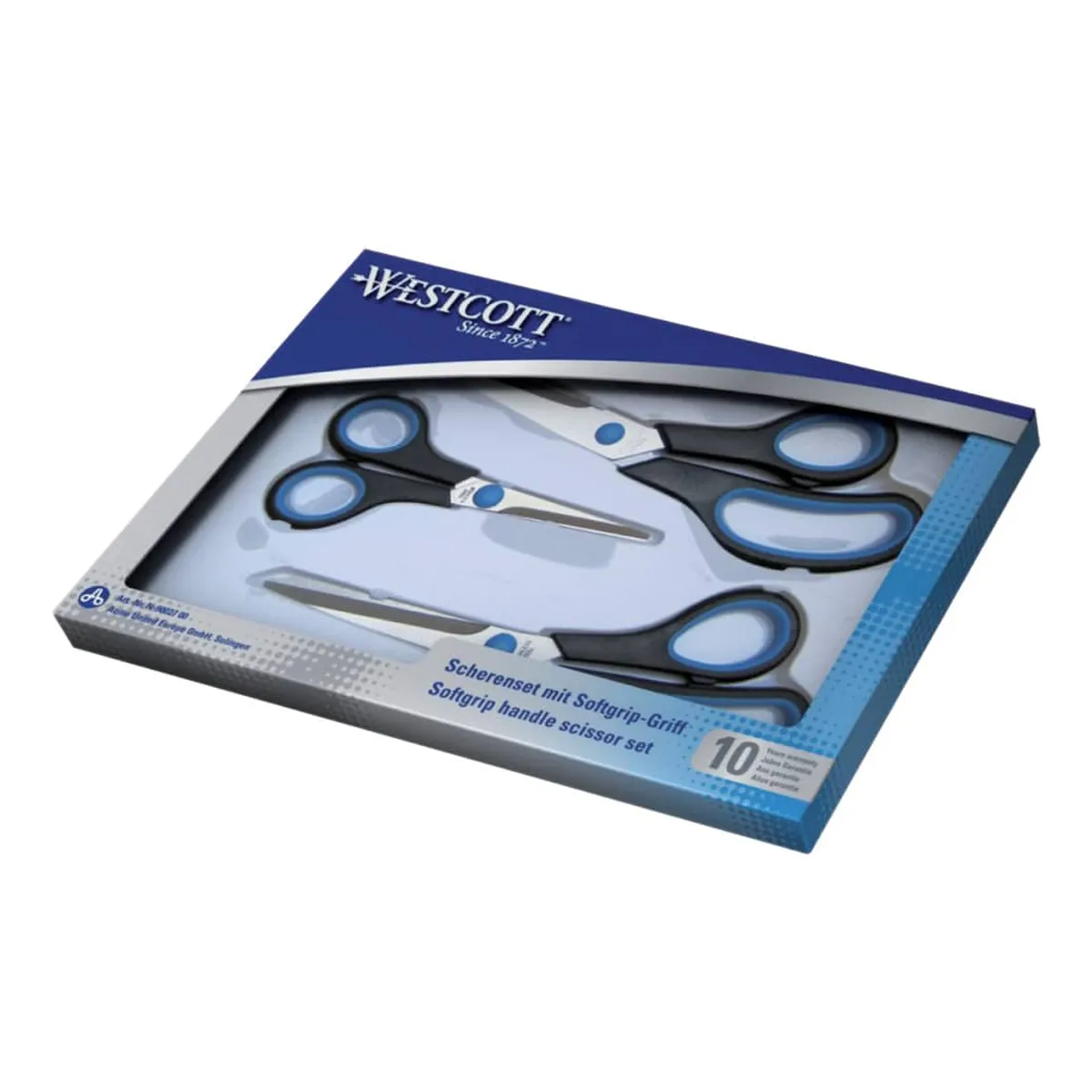 WESTCOTT Scherenset Easy Grip - rostfrei, spitz, 3tlg, blau/schwarz