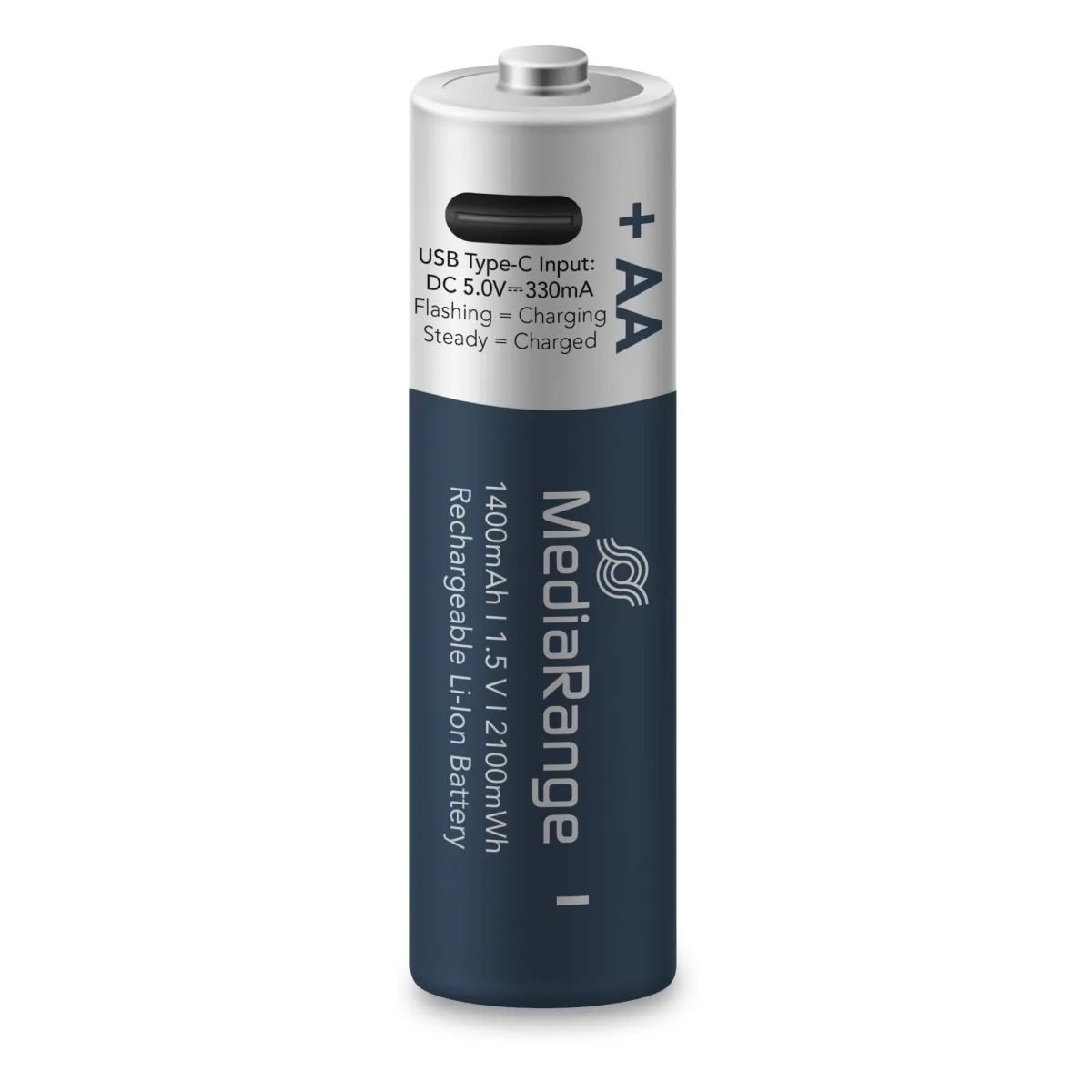MediaRange wiederaufladbare USB-C Li-Ion Batterien, Mignon AA I 1.5V I 1.400mAh, 4er Pack