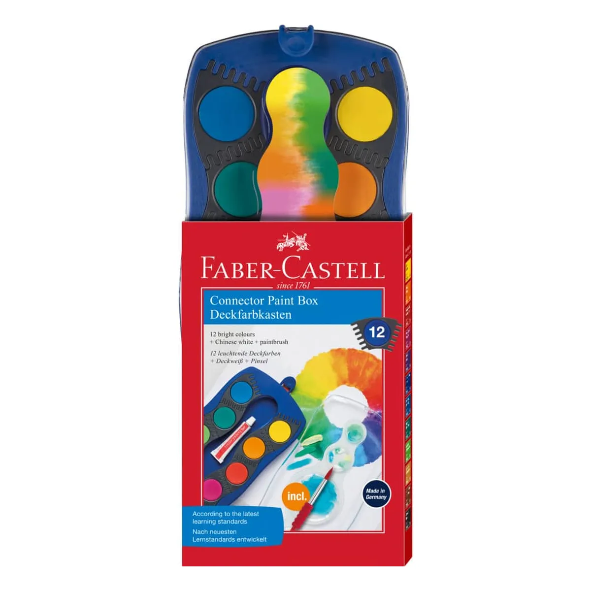 Faber-Castell CONNECTOR Farbkasten - 12 Farben, inkl. Deckweiß, blau