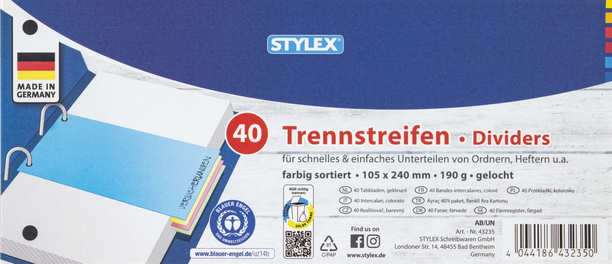 Stylex Trennstreifen, farbig, 40 Stück