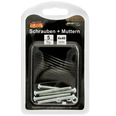 Masterproof Schrauben + Muttern 4X40mm, 5 Stück