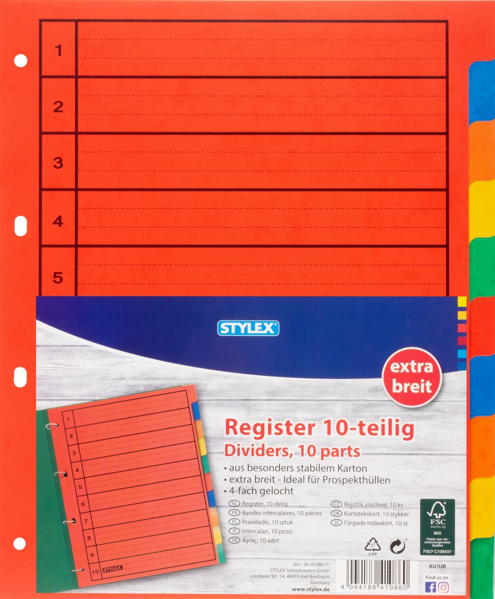 Register, 10-teilig, extra breit