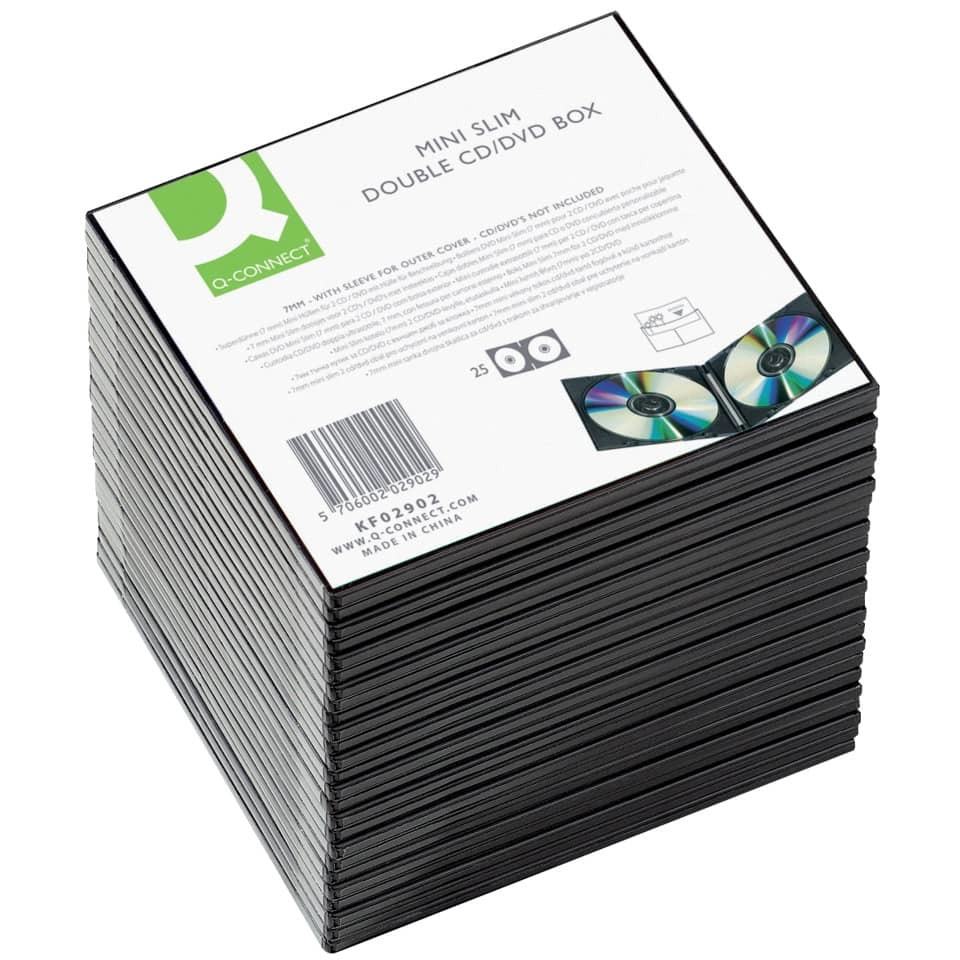 CD-Boxen Standard - Slim Line für 1 CD/DVD, transparent/schwarz, Packung mit 25 Stück