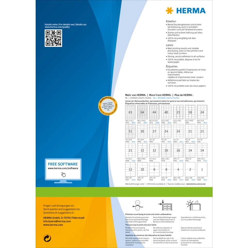 HERMA Etiketten Premium - 96,5 x 67,7 mm, weiß, matt, 1600 Stück