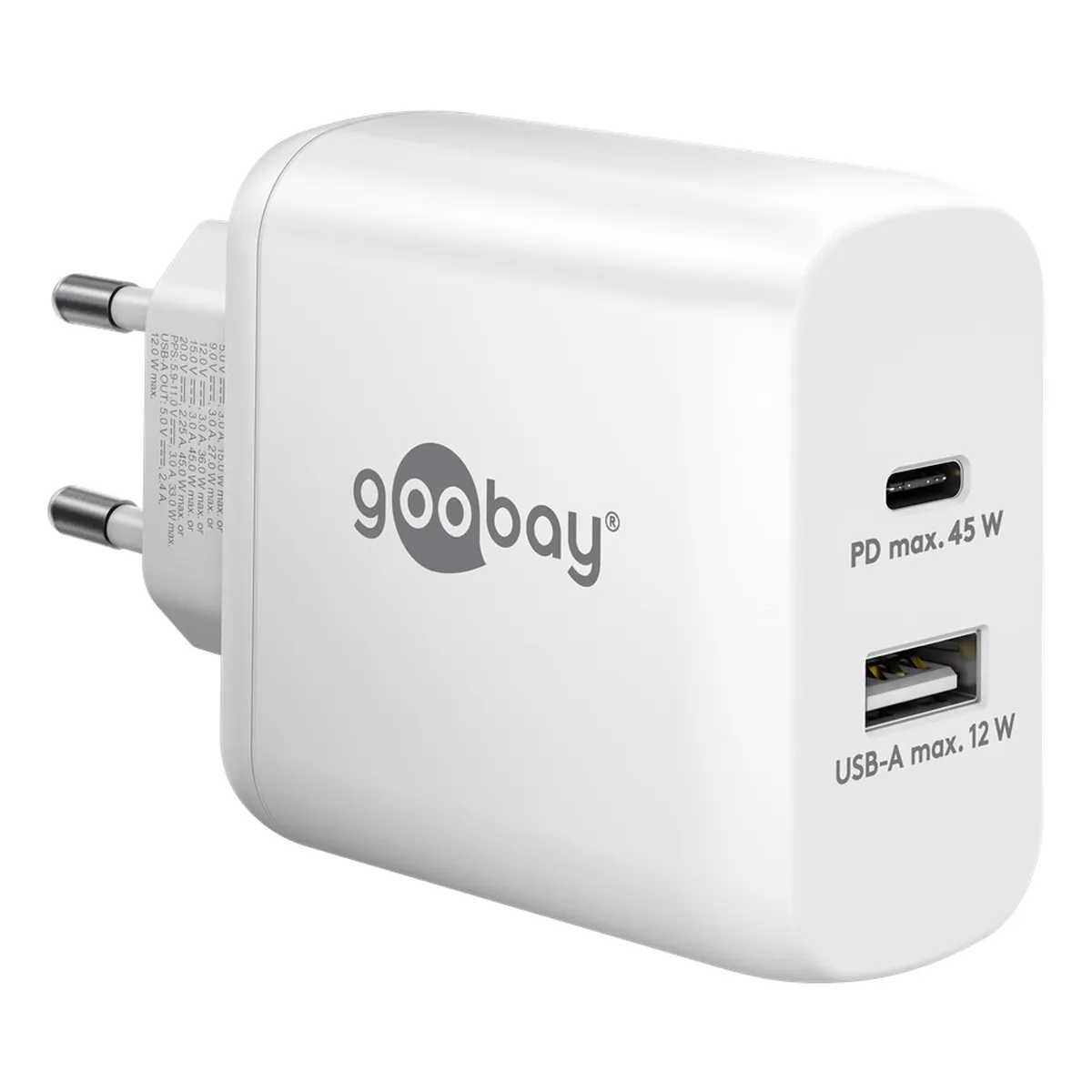 Goobay Dual-USB-Schnellladegerät PD/QC (45 W) weiß