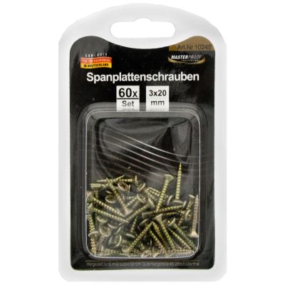 Masterproof Spanplattenschrauben 3x20mm, 60 Stück