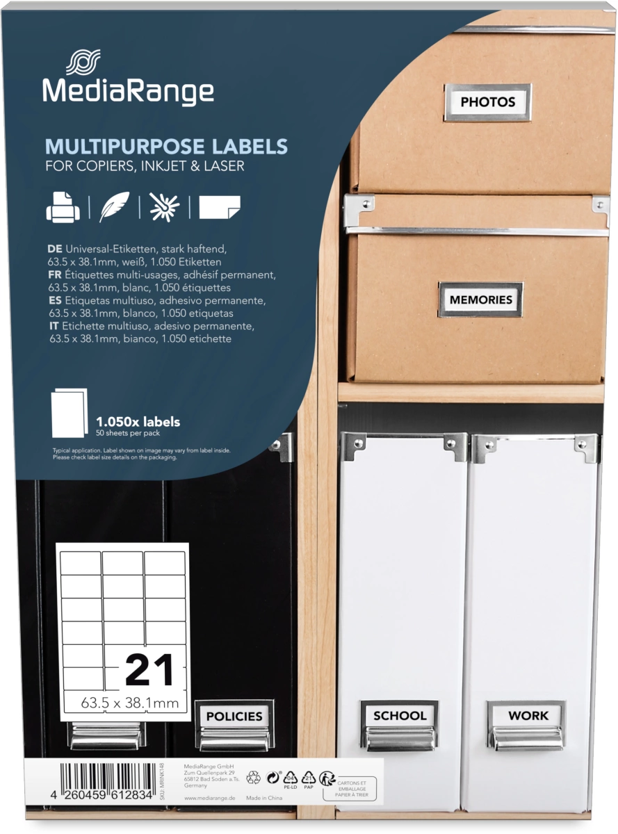 MediaRange Universal-Etiketten, 63,5x38,1 mm, 1050 Stück