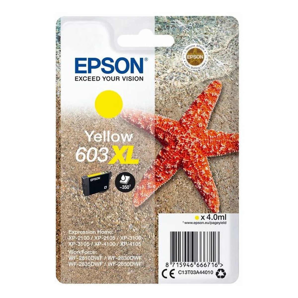 Druckerpatrone Epson 603XL gelb 4 ml | 350 Seiten (C13T03A44010)
