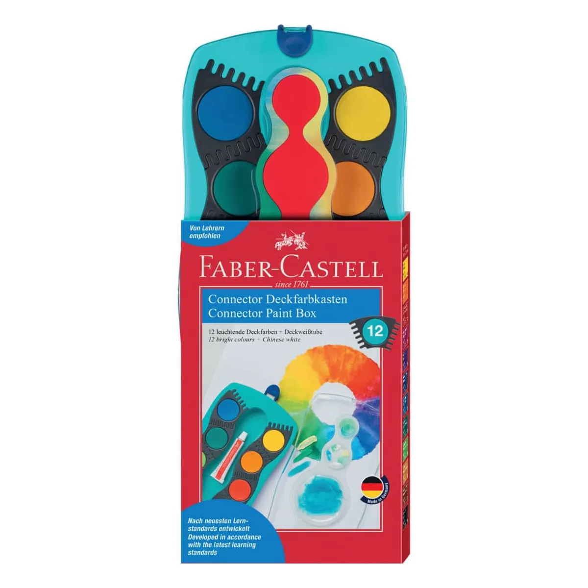 FABER-CASTELL CONNECTOR Farbkasten - 12 Farben, inkl. Deckweiß, türkis