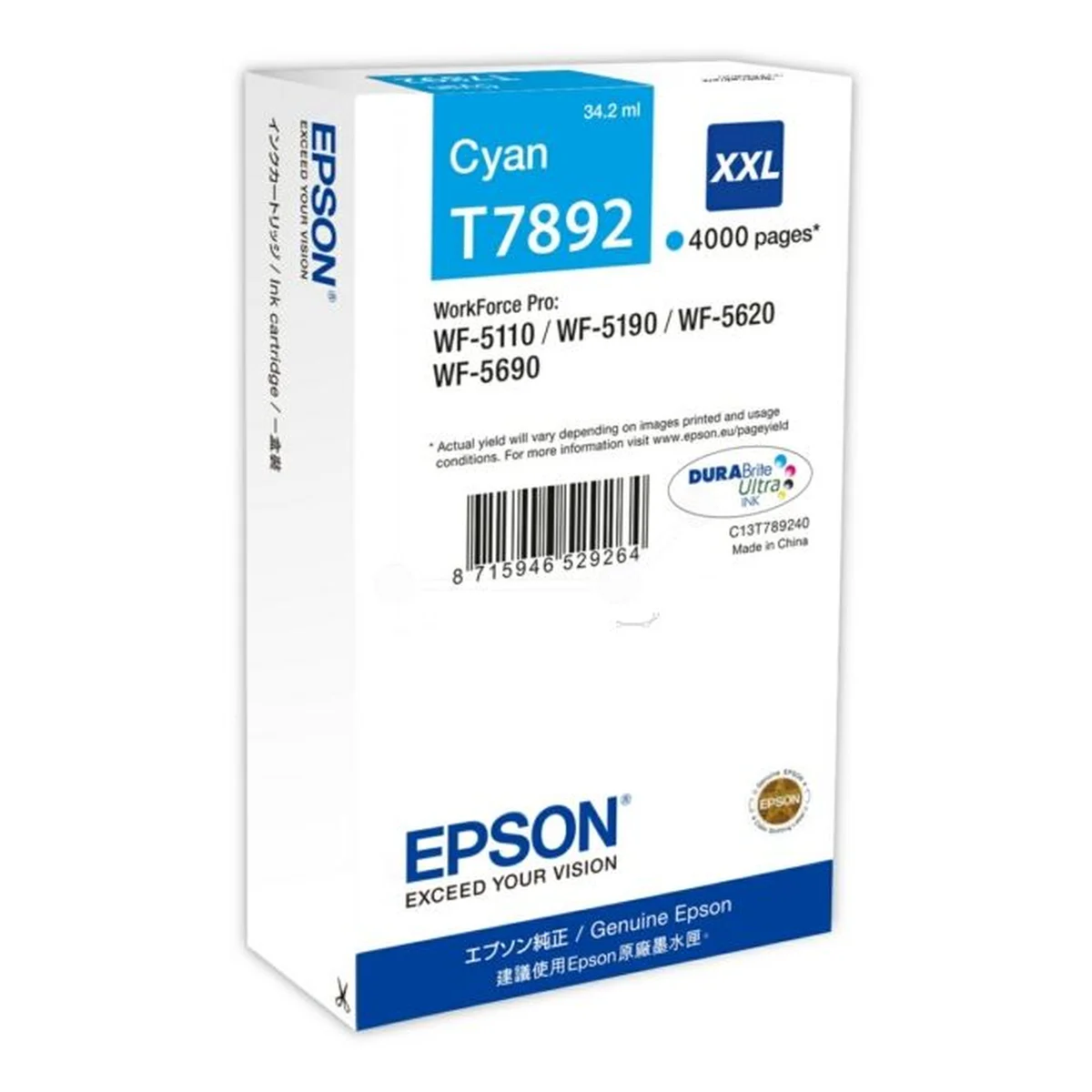 Druckerpatrone Epson T7892 XXL cyan 34 ml | 4.000 Seiten (C13T789240)