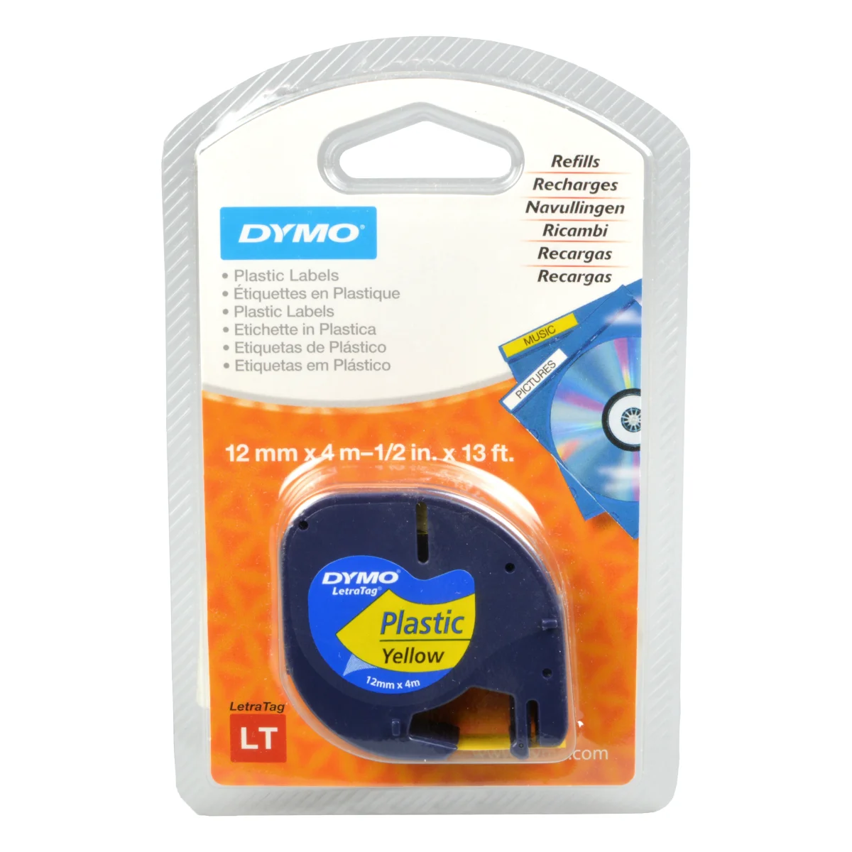 Dymo Label Band Letratag 91202 (S0721620) schwarz auf gelb 12mm x 4m