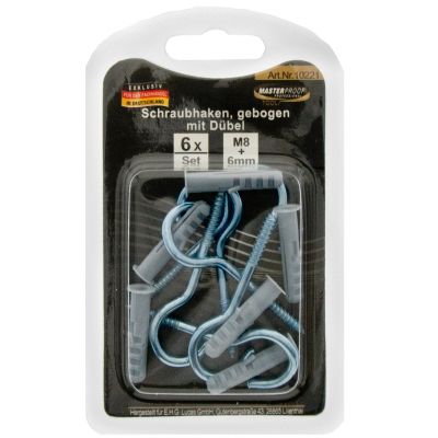 Masterproof Schraubhaken-Set 'gebogen' , 6mm