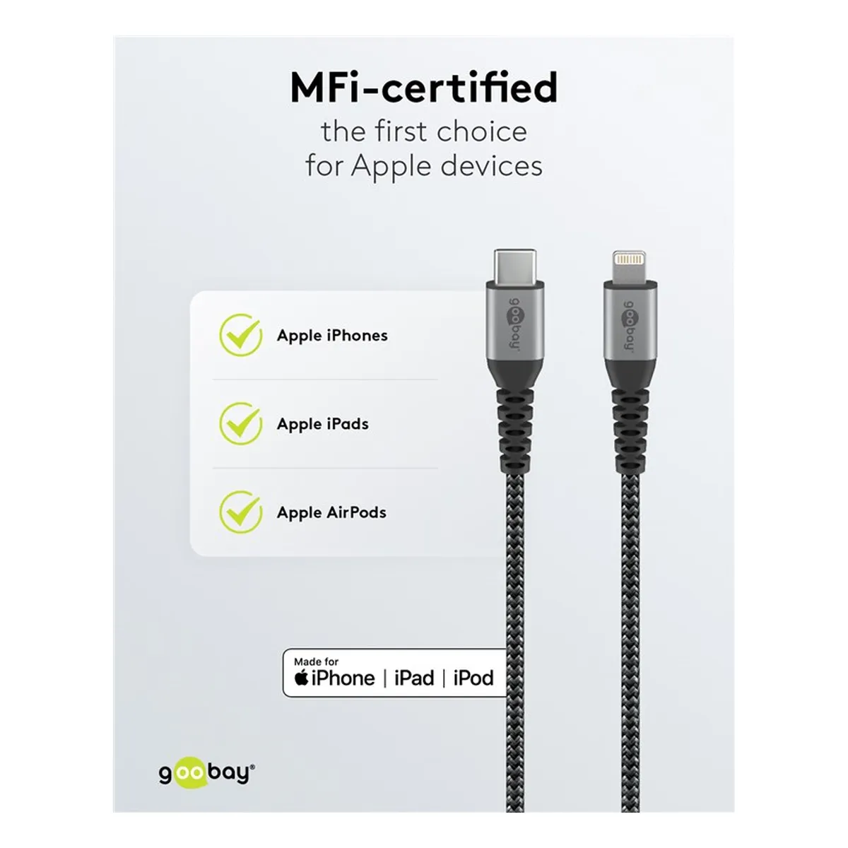 Goobay Lightning USB-C™ Lade- und Synchronisations Vollmetall-Kabel 2m