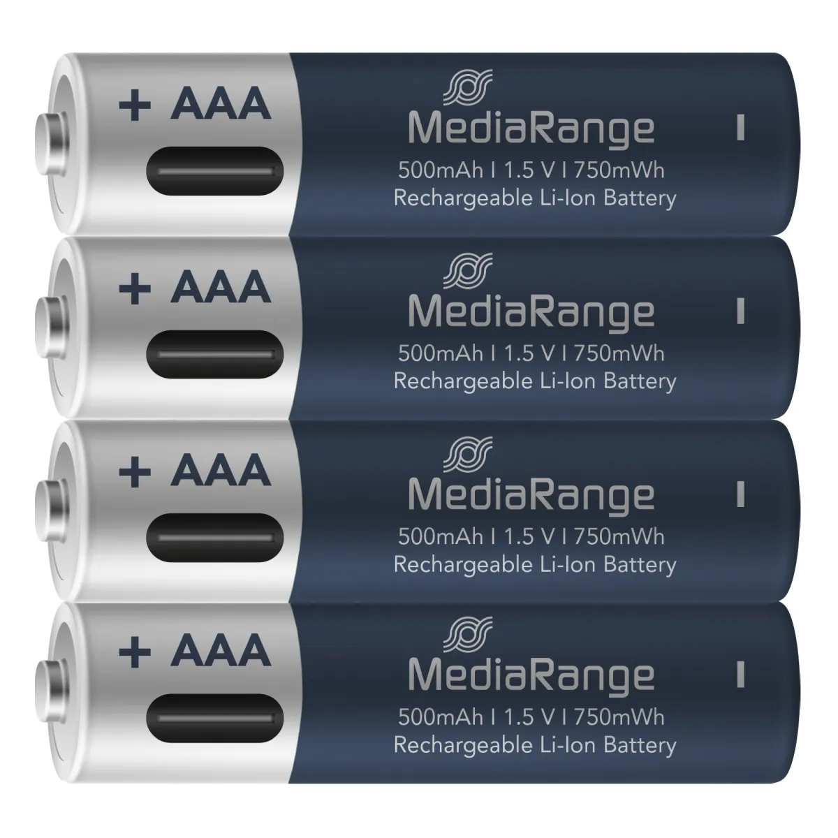 MediaRange wiederaufladbare USB-C Li-Ion Batterien, Micro AAA I 1.5V I 500mAh, 4-Pack