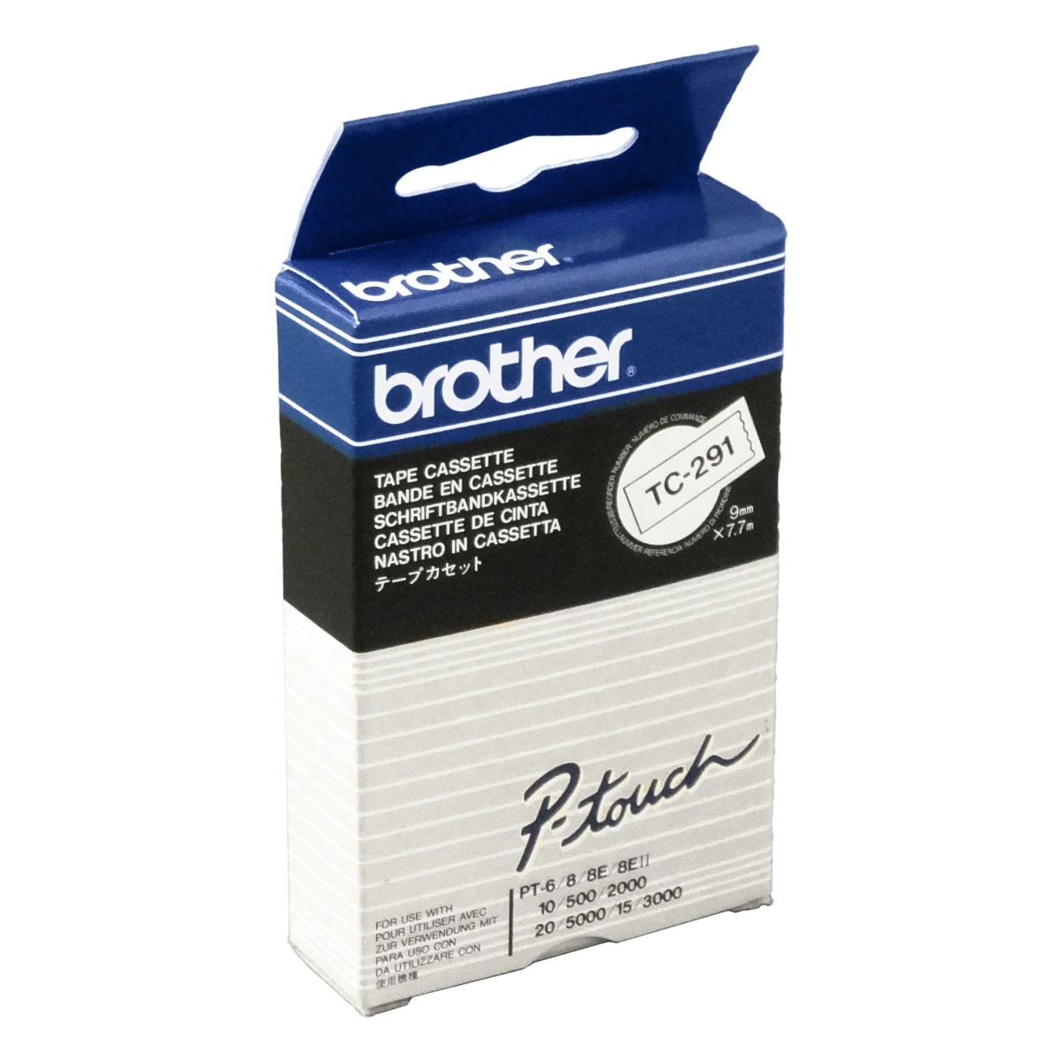 Brother Schriftband 9 mm TC-291 schwarz auf weiß 7,7 m