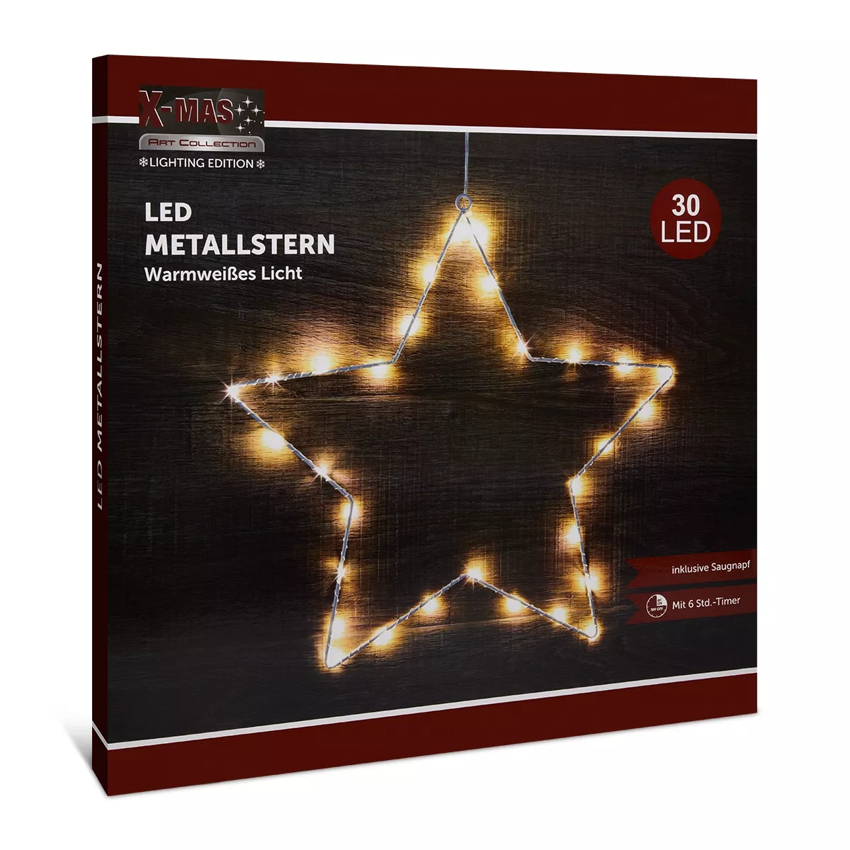 Metallstern 30 LED mit Saugnapf Timer 40 cm