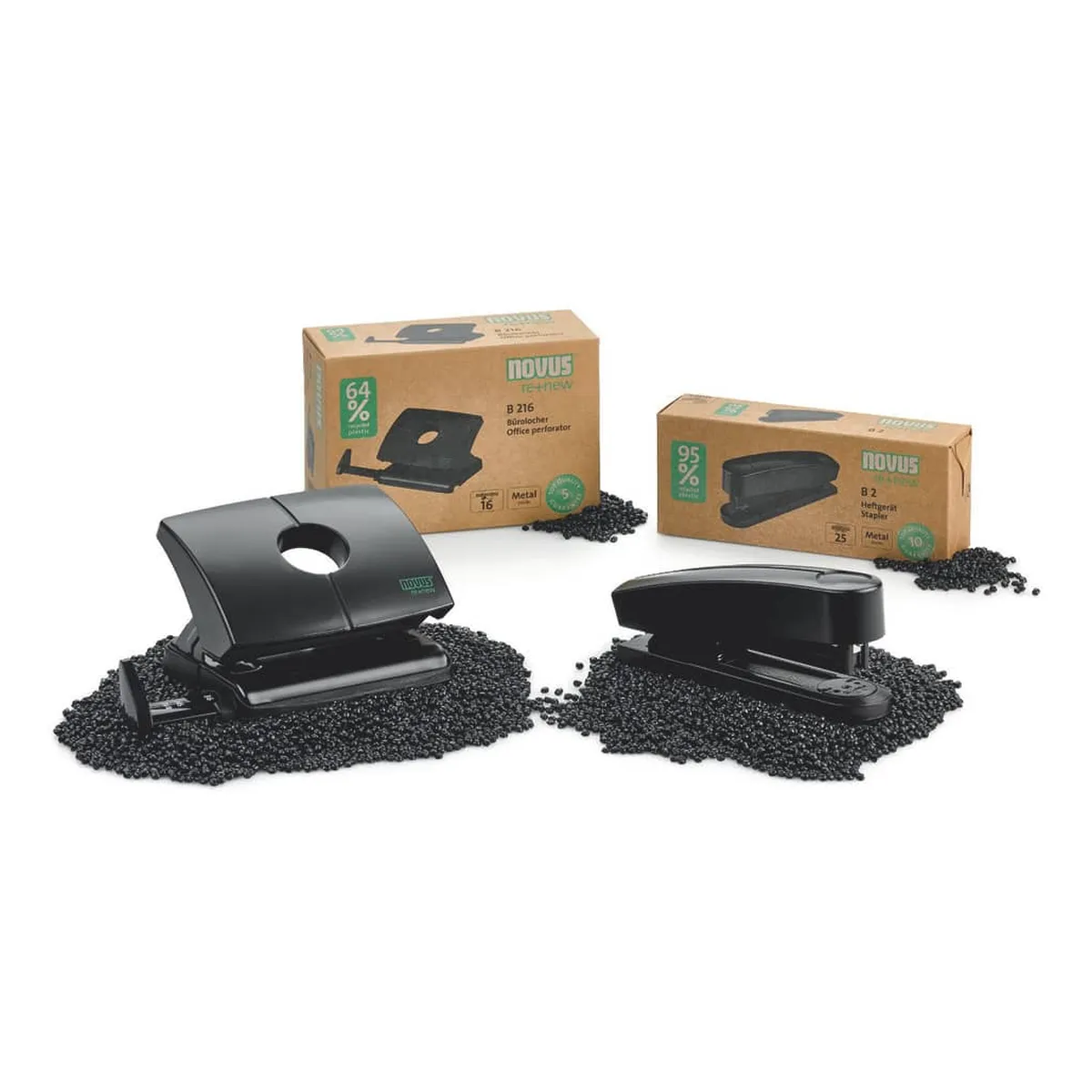 Novus Heftgerät B2 re+new - 25 Blatt, schwarz, inkl. 200 Klammern