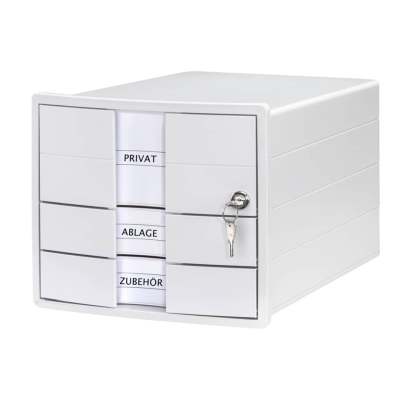 Schubladenbox IMPULS - A4/C4, 3 geschlossene Schubladen, inkl. Einsatz + Schloss, weiß