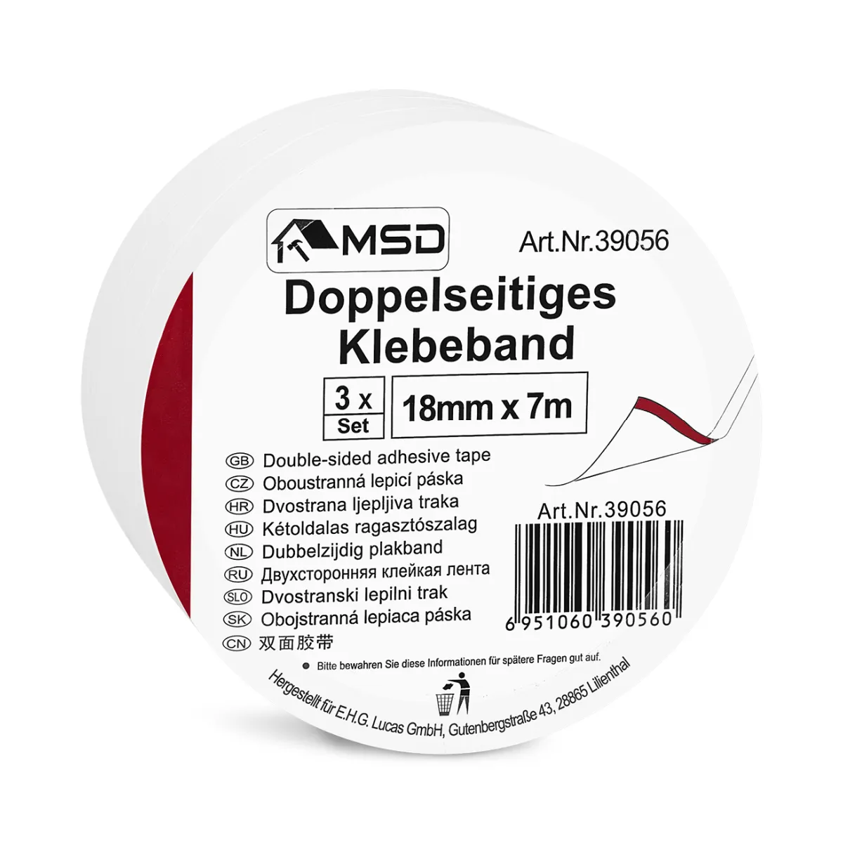 Doppelseitiges Klebeband, 3-teilig, 18mm x 7m Doppelseitiges Klebeband, 3-teilig, 18mm x 7m