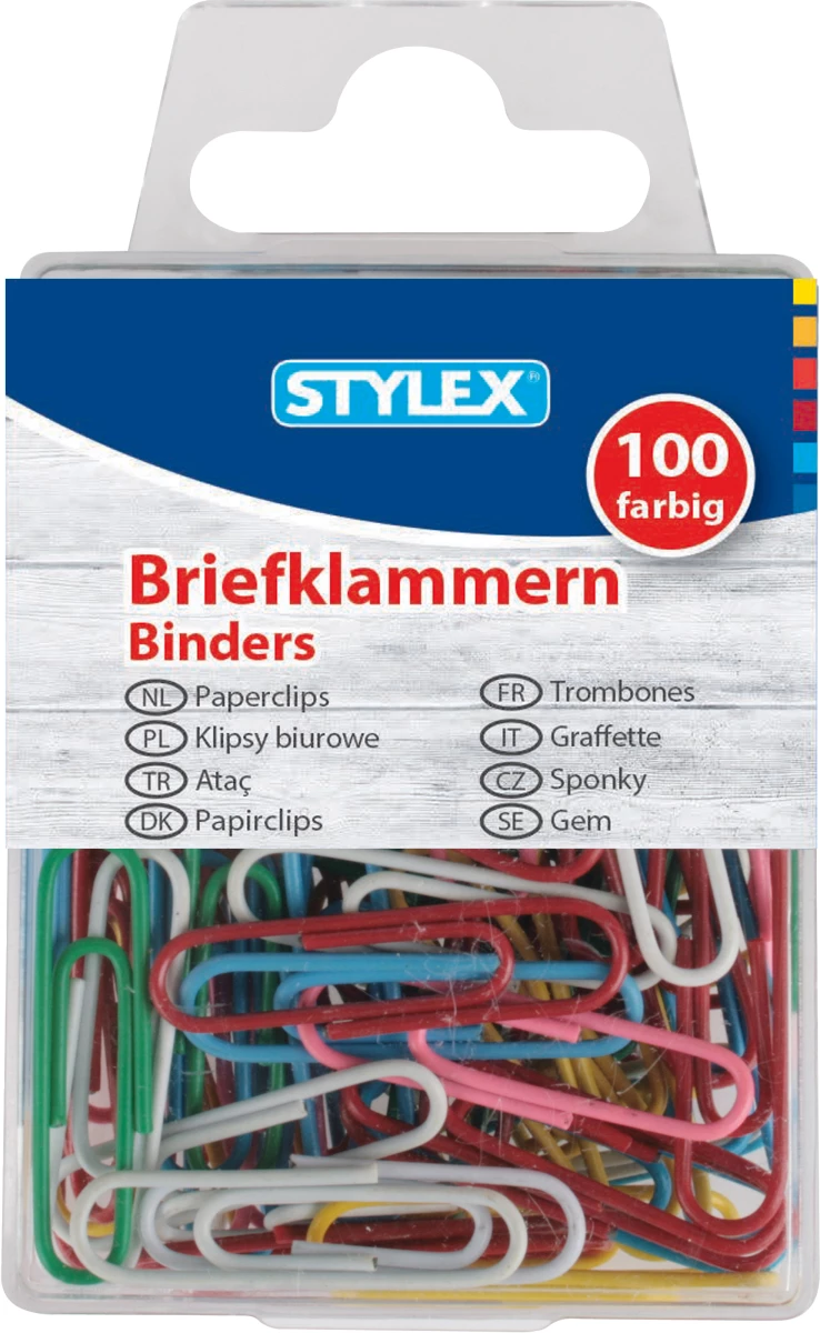Stylex Briefklammern, Metall, farbig, 100 Stück