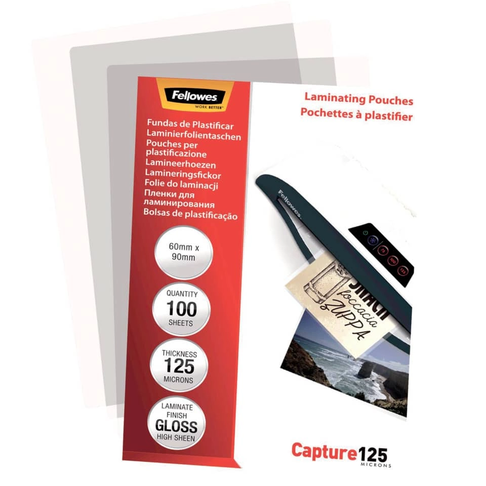 Fellowes Laminierfolie Capture - 60 x 90 mm, glänzend, 125 mym, 100 Stück