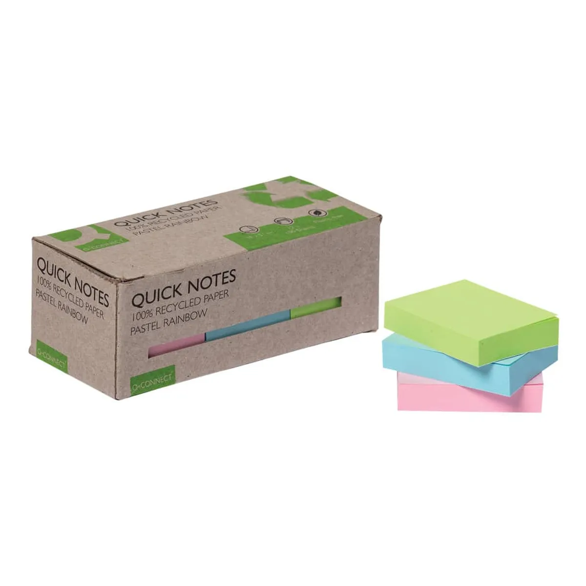 Q-Connect Haftnotizblock Recycling - 51 x 35 mm, pastell, 12 Stück