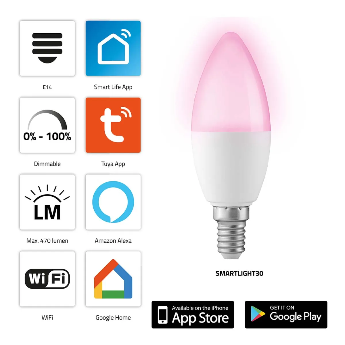 Alecto SMARTLIGHT30 Smarte LED-Farblampe mit Wi-Fi