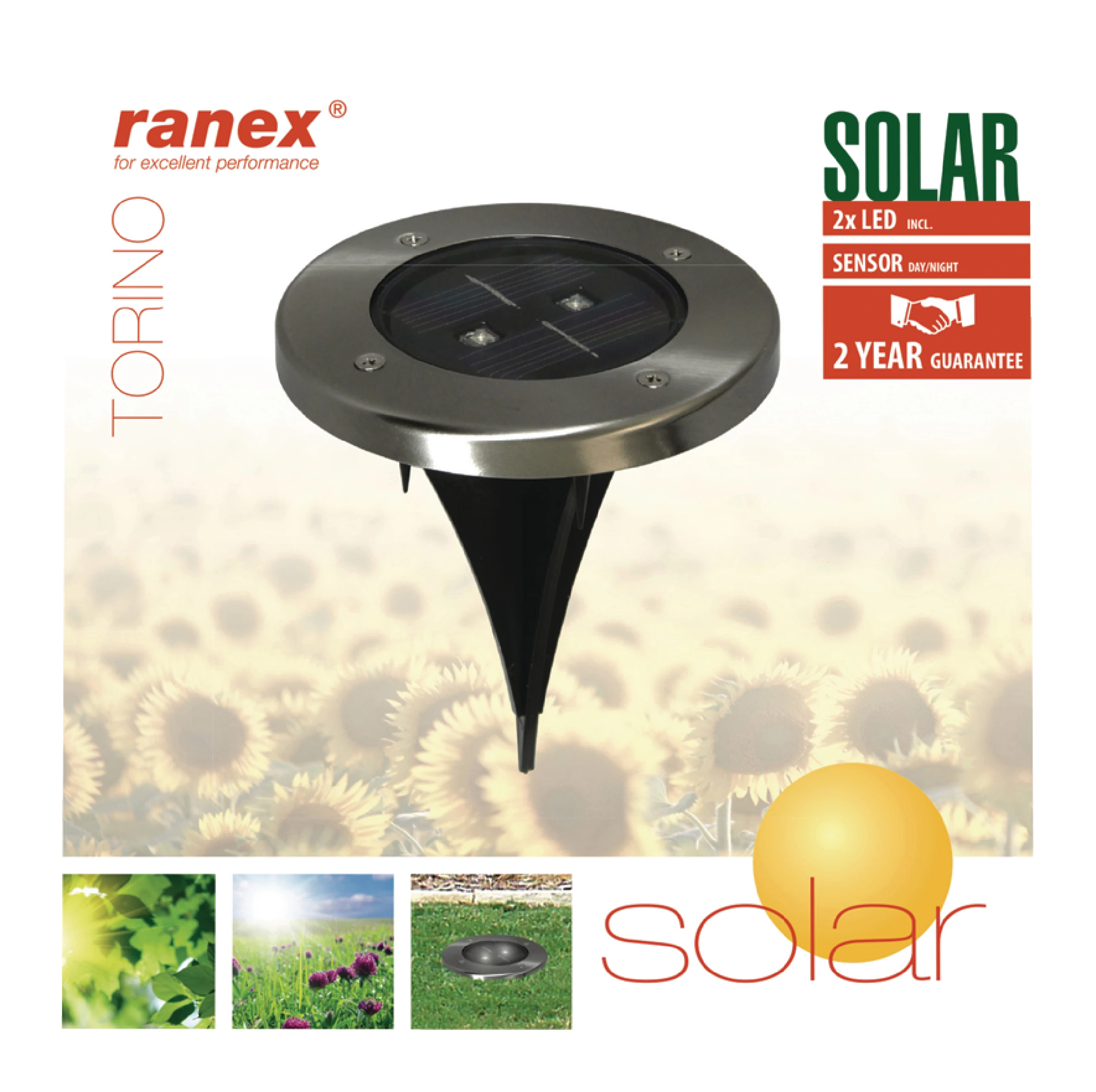 Solar-Bodenstrahler 2 LED Rund